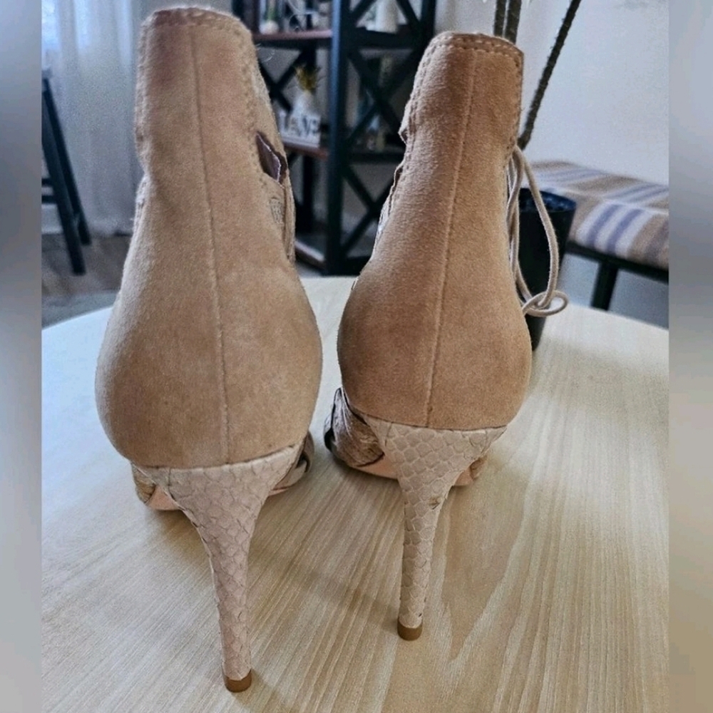 Joie Women Nude Suede Lace Up Heeled Sandals Open Toe Cutout Gladiator Heels Sz6 - Picture 6 of 11